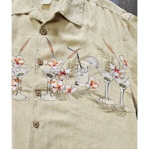 Vtg 100% Silk Martini Hawaiian Shirt Mens L Floral Resort Wear Beach Vacation